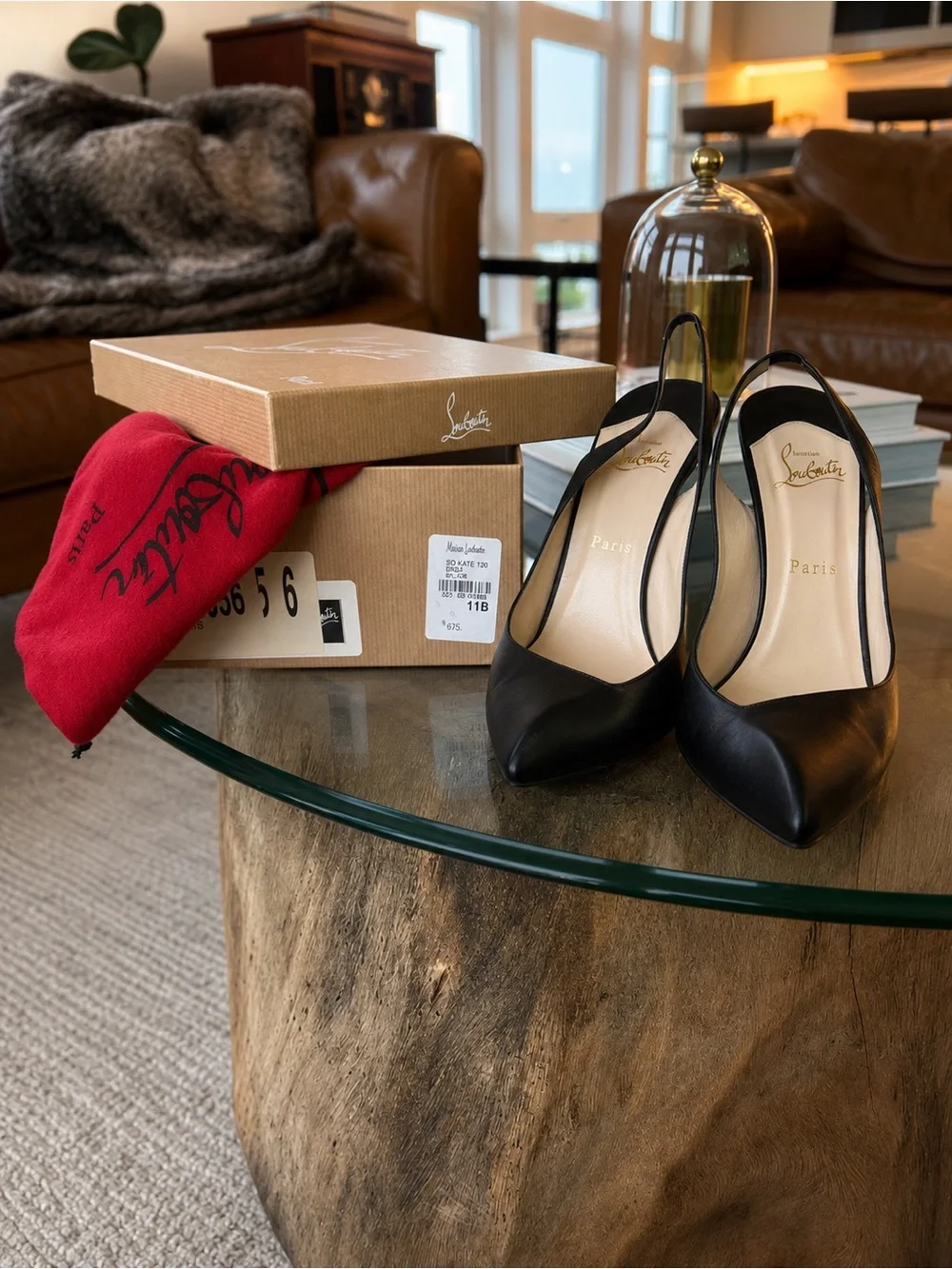 Christian Louboutin Black Leather Pointed Slingback Pumps
